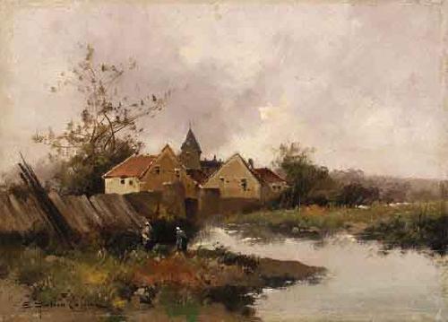 Eugene Galien-Laloue Village au Bord de Eau France oil painting art